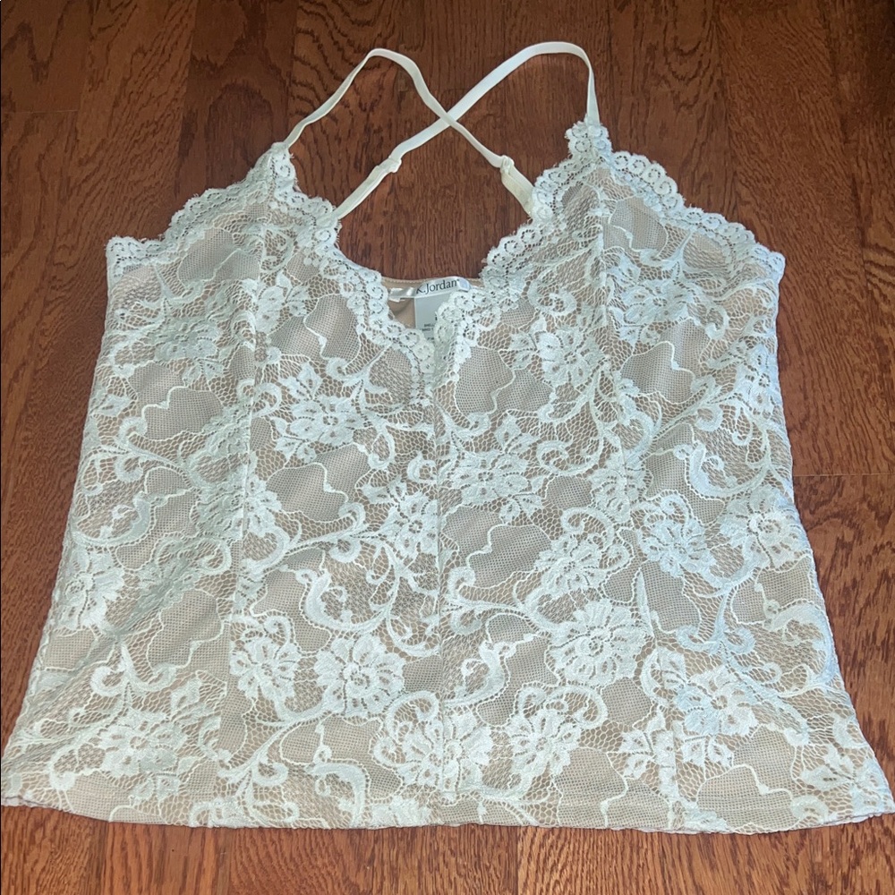 K. Jordan nude and ivory lace v-neck tank top size large